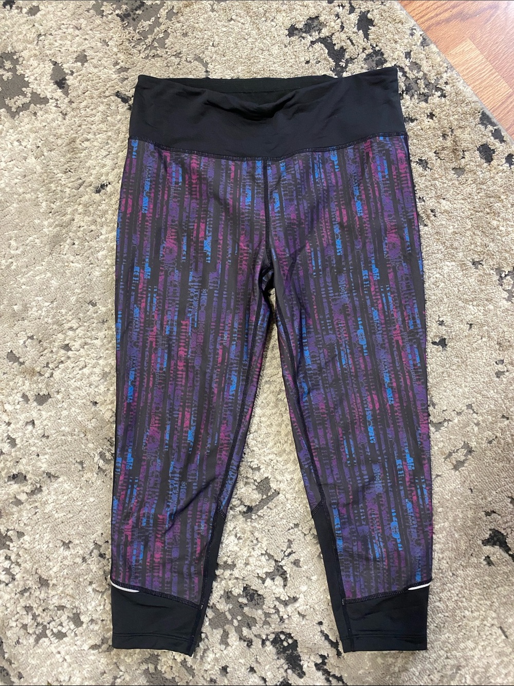 Prana Black/ Purple & Blue Patterned Capri Leggings
